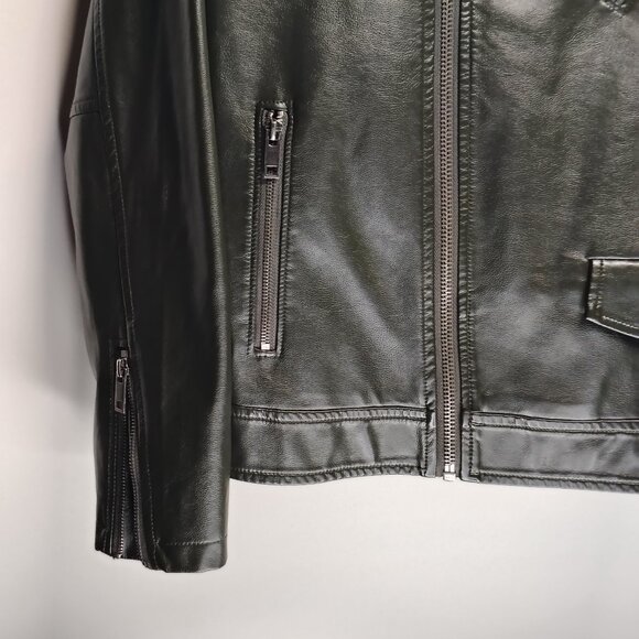 Feicui Faux Leather Biker Jacket Mens Size Medium Dark Green Moto Punk - Picture 7 of 16